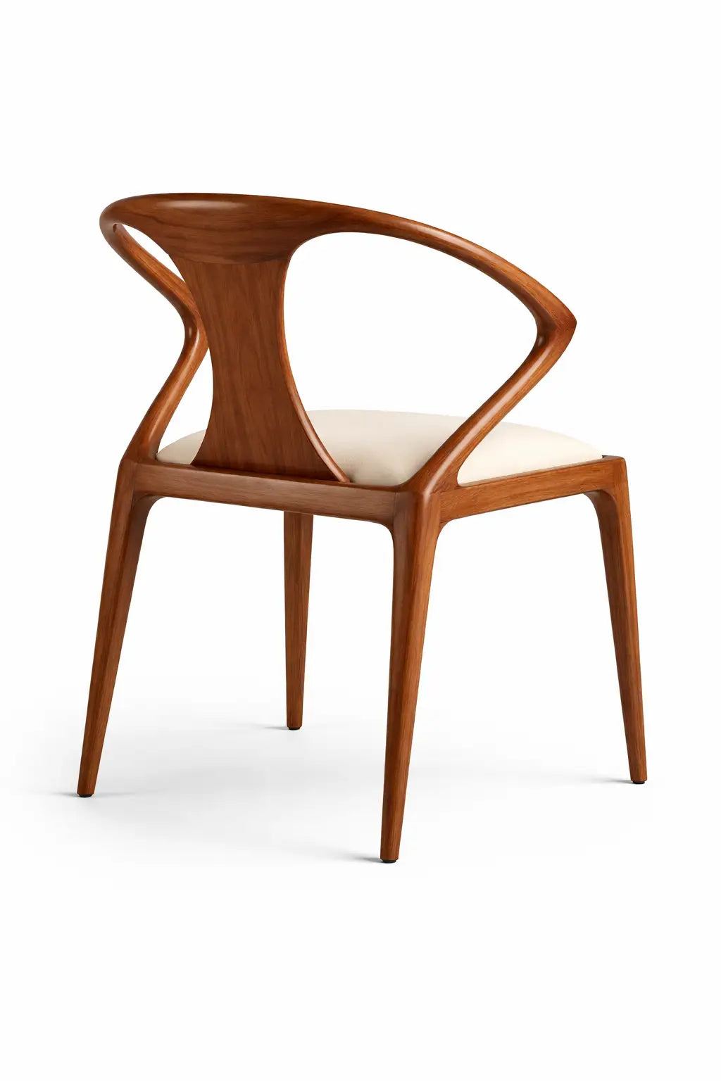 designer dining chair UK black wood frame mustard seat front view studio lighting