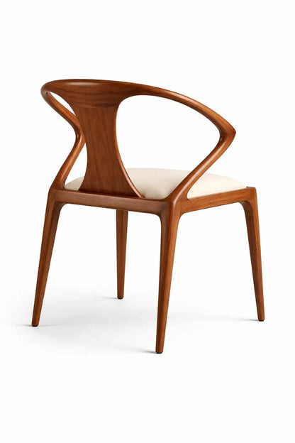 designer dining chair UK black wood frame mustard seat front view studio lighting