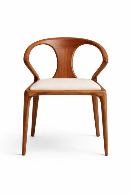 Wooden chair with a white cushion on a white background