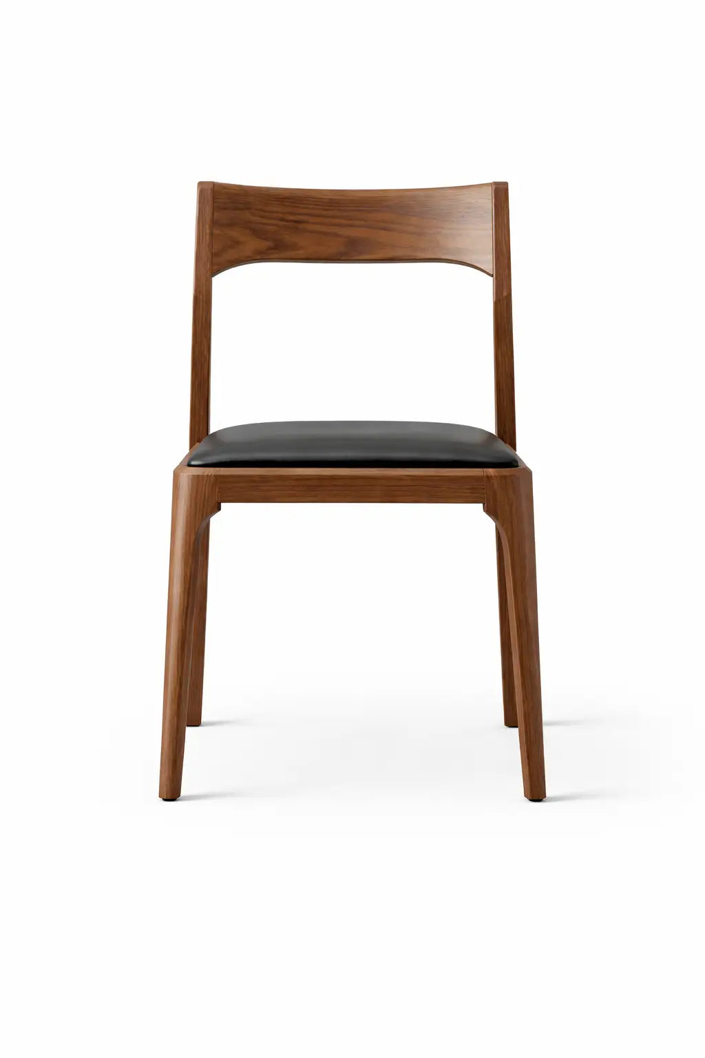 Wooden chair with black seat on a white background