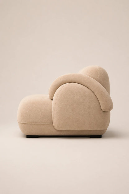 Modern restaurant-style armchair in beige velvet for lounge, reception or living room spaces