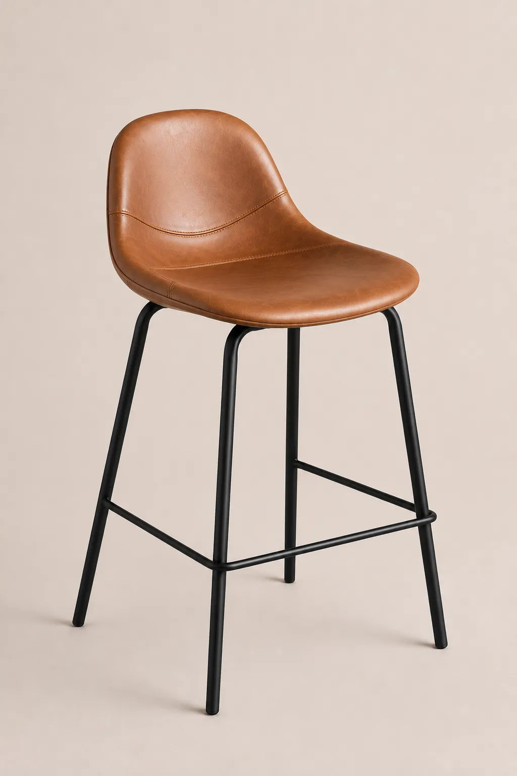 Brown bar stool with black legs on a beige background